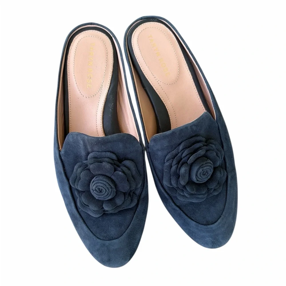 Taryn Rose Blythe navy suede mule with rosette detail. - Picture 7 of 8
